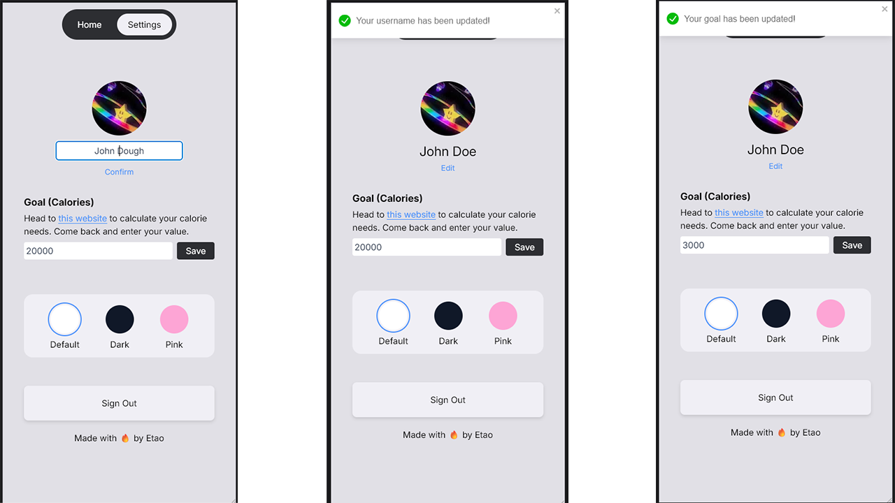 Editing usernames and goal